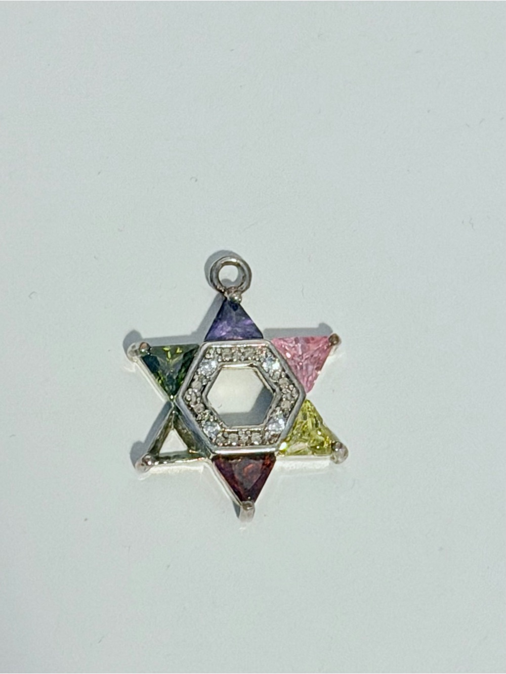 Multicolor Sterling Silver 925
Star of David Pendant with Crystal Accents